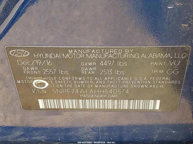 5NPE24AF6HH540574 Hyundai Sonata
