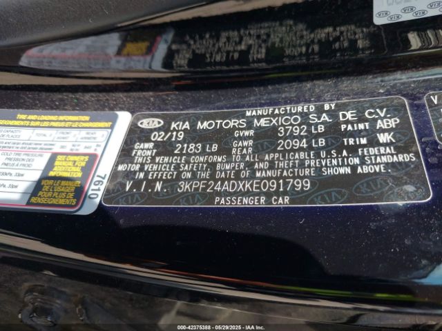 3KPF24ADXKE091799 KIA Forte Lxs