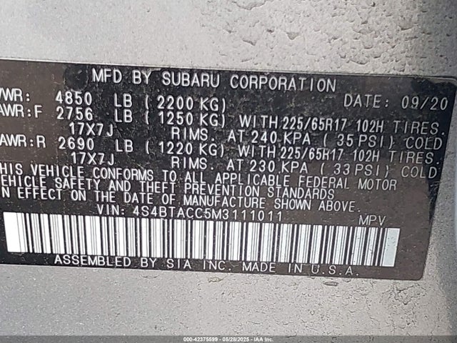 4S4BTACC5M3111011 Subaru 2021