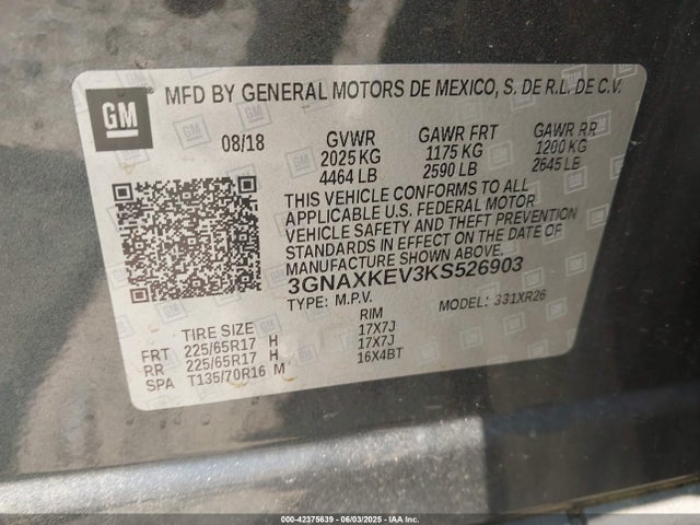 3GNAXKEV3KS526903 Chevrolet EQUINOX LT