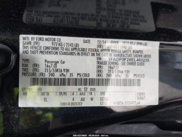 1FADP3F28EL460235 Ford FOCUS SE