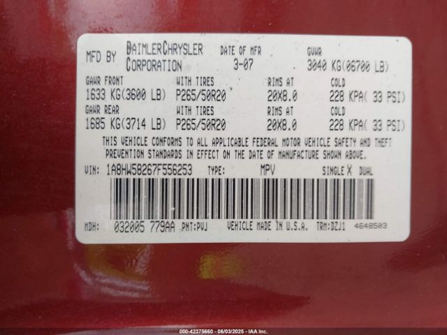 2007 CHRYSLER ASPEN 1A8HW58267F556253 Photo 8