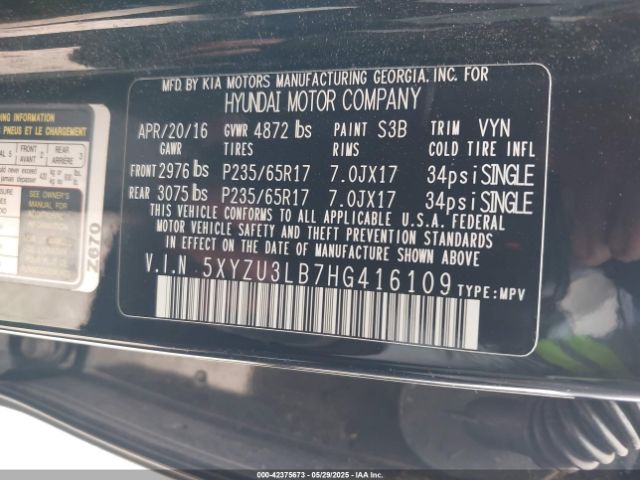 5XYZU3LB7HG416109 Hyundai gdi theta ii