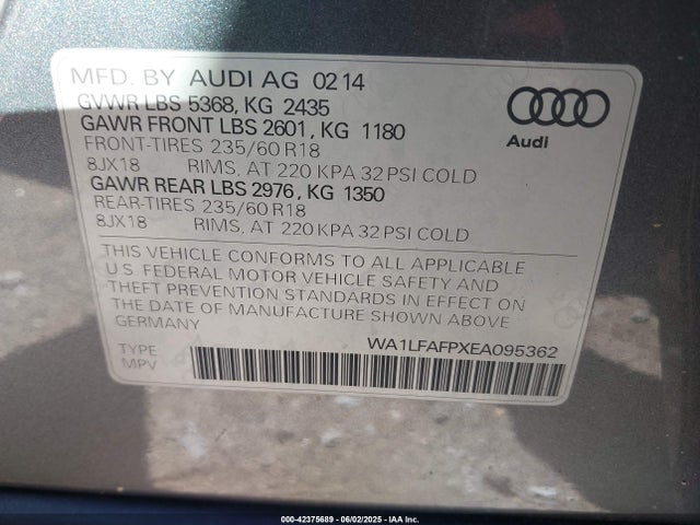 Audi 2.0t 2014 WA1LFAFPXEA095362 Image 9