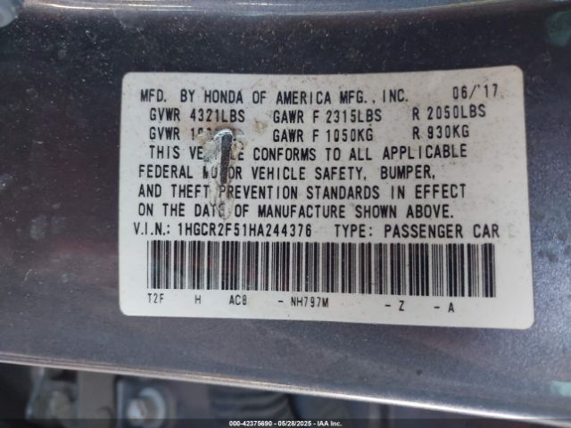 1HGCR2F51HA244376 Honda Accord Sport