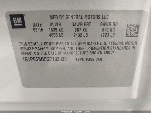 1G1PE5SB5G7102030 Chevrolet Cruze Limited 1lt Auto