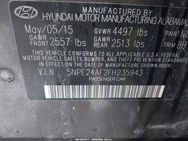 5NPE24AF2FH235943 Hyundai SONATA SE