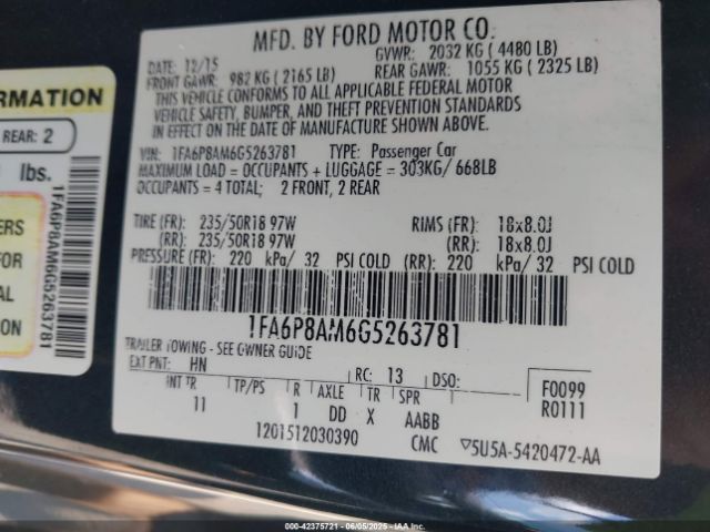 2016 FORD MUSTANG 1FA6P8AM6G5263781 Photo 8