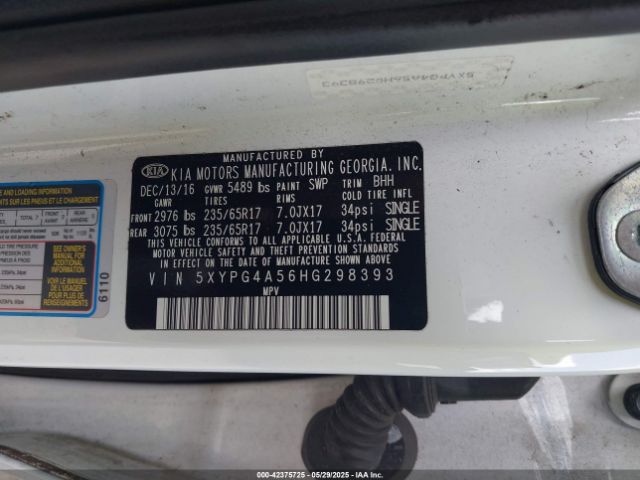 2017 KIA SORENTO 5XYPG4A56HG298393 Photo 8