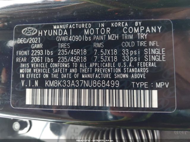2022 HYUNDAI KONA KM8K33A37NU868499 Photo 8