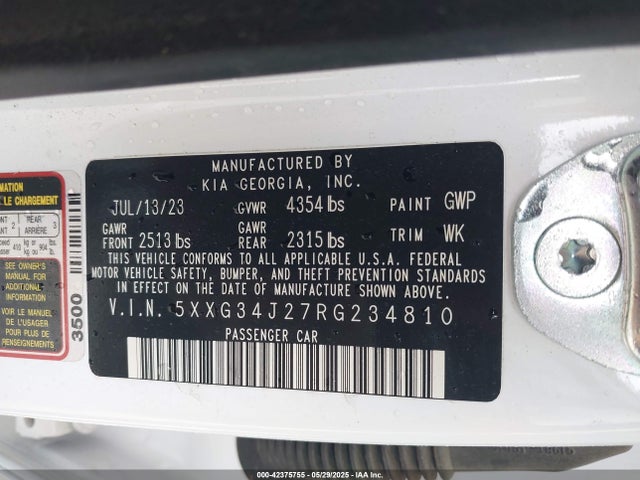 5XXG34J27RG234810 KIA t-gdi gamma ii