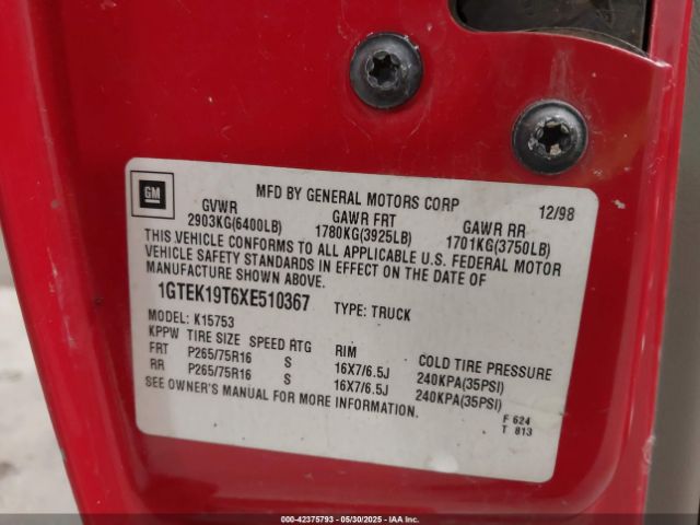 1999 GMC SIERRA 1500 1GTEK19T6XE510367 Photo 8