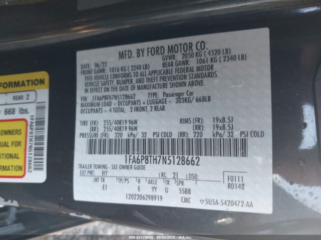 2022 FORD MUSTANG 1FA6P8TH7N5128662 Photo 8