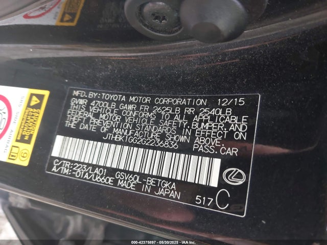 JTHBK1GG2G2236836 Lexus ES 350