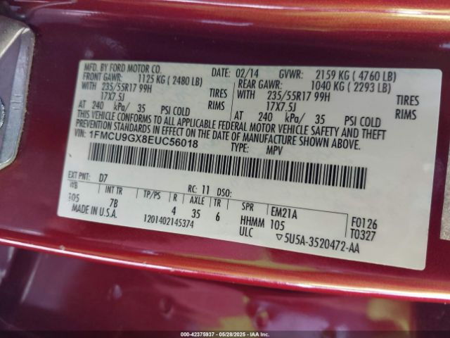 1FMCU9GX8EUC56018 Ford ESCAPE SE