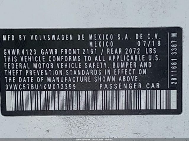 3VWC57BU1KM072359 Volkswagen Jetta 1.4t R-line/1.4t S/1.4t Se