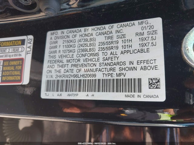 2HKRW2H96LH620699 Honda Cr-v Awd Touring