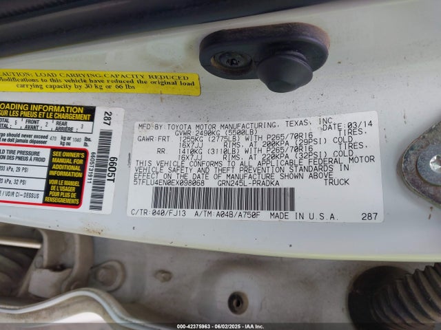 5TFLU4EN0EX098068 Toyota 1gr-fe