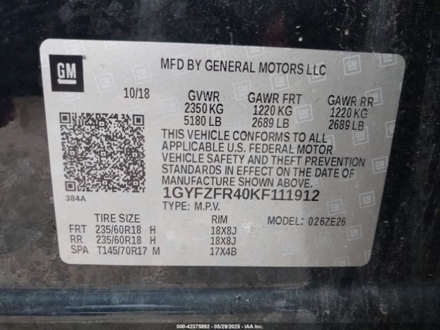 1GYFZFR40KF111912 Cadillac XT4 SPORT