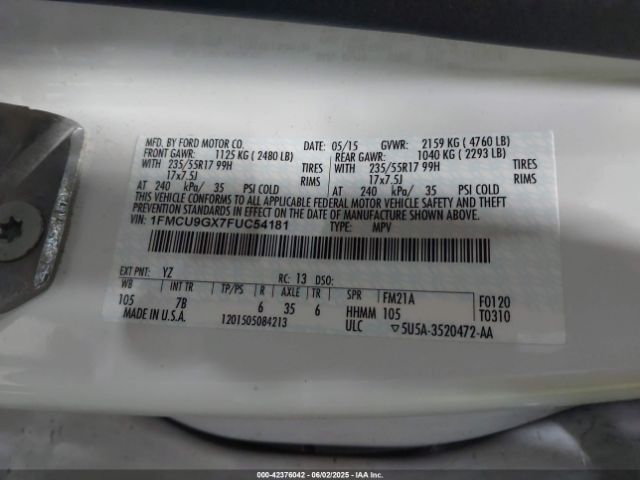 1FMCU9GX7FUC54181 Ford ESCAPE SE