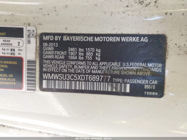 2013 MINI HARDTOP WMWSU3C5XDT689777 Photo 8