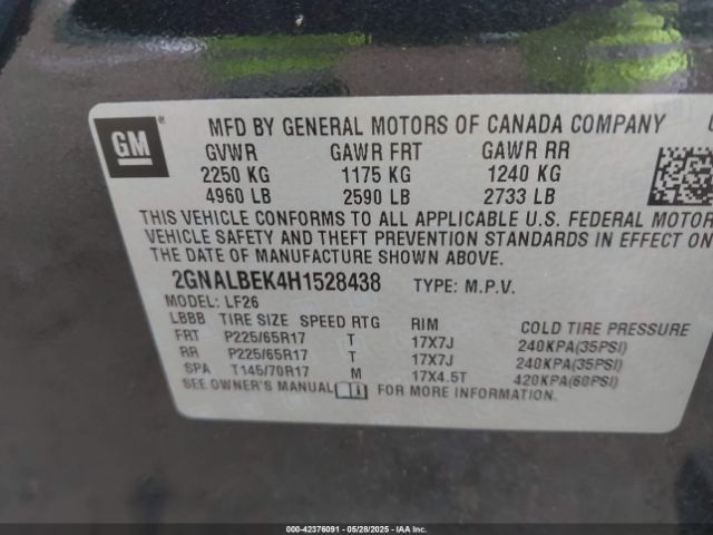 2GNALBEK4H1528438 Chevrolet EQUINOX LS