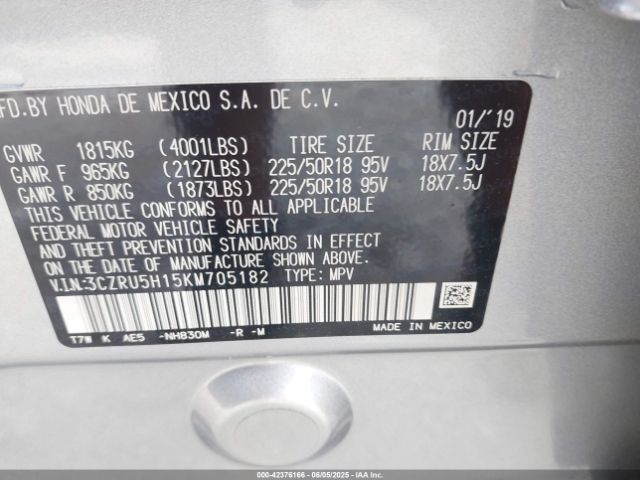 2019 HONDA HR-V 3CZRU5H15KM705182 Photo 8