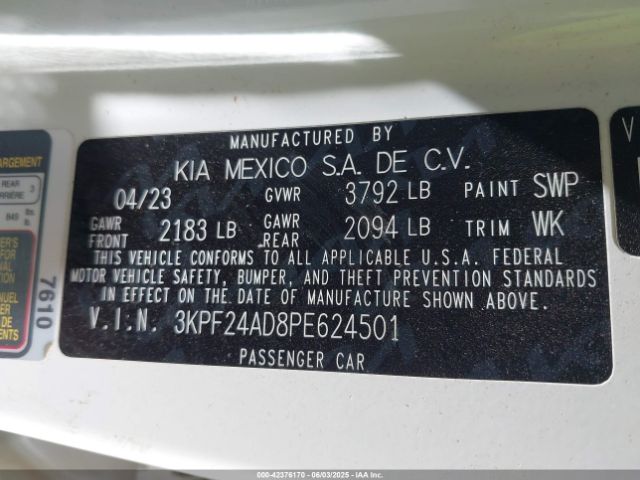 3KPF24AD8PE624501 KIA Forte Lxs