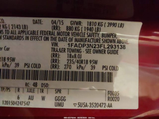 1FADP3N23FL293138 Ford Focus Titanium