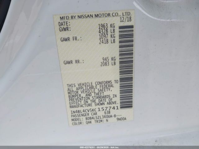 2019 NISSAN ALTIMA 1N4BL4CV5KC157741 Photo 8