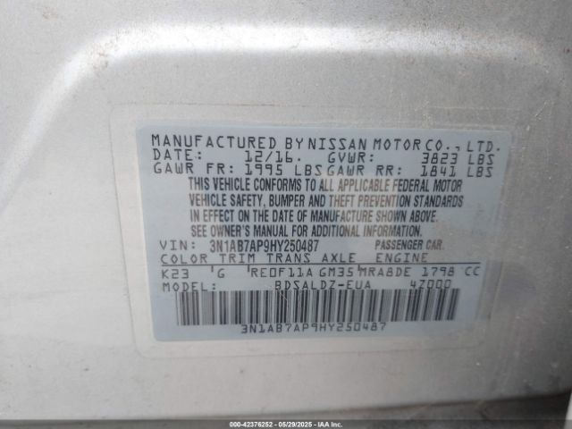 3N1AB7AP9HY250487 Nissan SENTRA SV