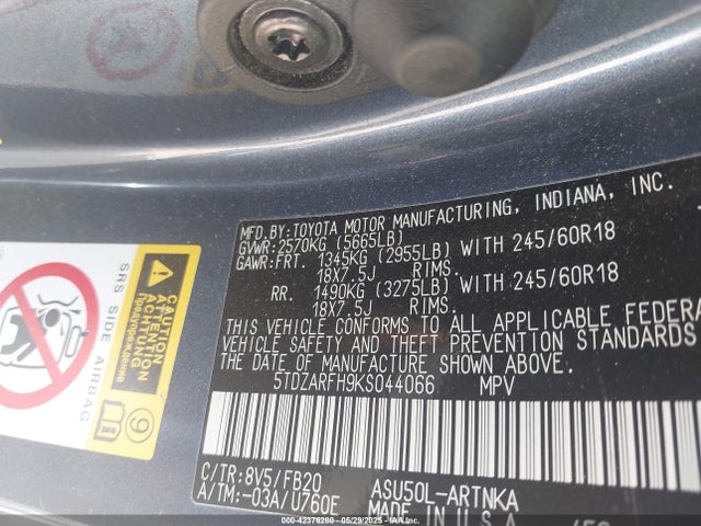 5TDZARFH9KS044066 Toyota 1ar-fe