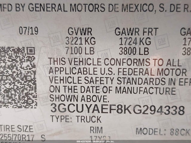 Chevrolet Silverado K1500 2019 3GCUYAEF8KG294338 Image 9
