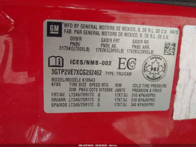 2012 GMC SIERRA 1500 3GTP2VE7XCG292462 Photo 8