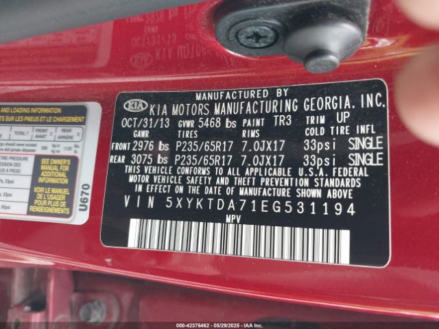 5XYKTDA71EG531194 KIA Sorento Lx V6
