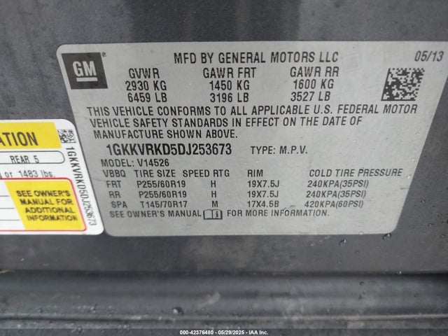 Aukcja sprzedaży 2013 Gmc Acadia Slt-1, vin: 1GKKVRKD5DJ253673, numer aukcji: 42376480
