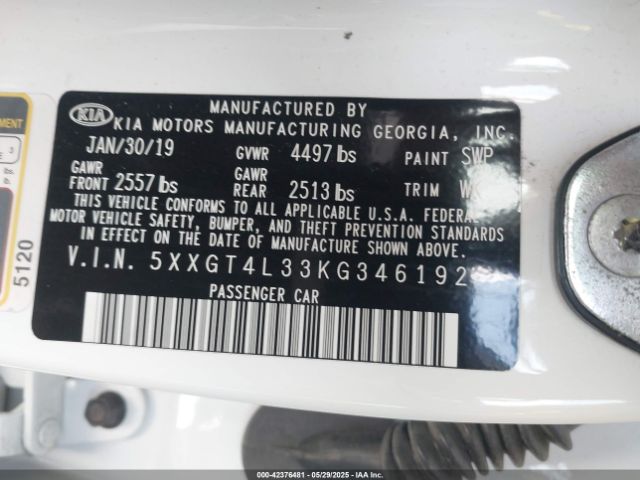 2019 KIA OPTIMA 5XXGT4L33KG346192 Photo 8