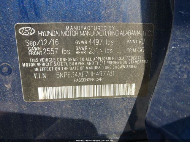 5NPE34AF7HH497781 Hyundai Sonata Limited