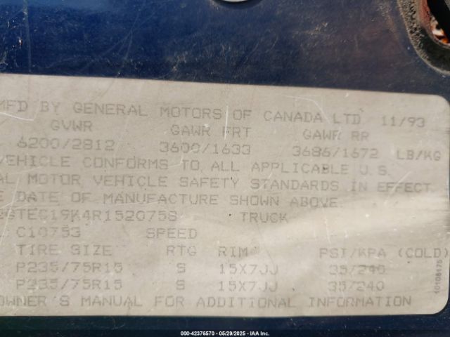 1994 GMC SIERRA 2GTEC19K4R1520758 Photo 8