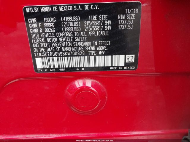 2019 HONDA HR-V 3CZRU6H98KM700828 Photo 8