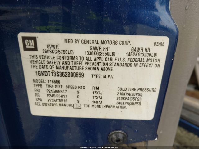 2006 GMC ENVOY 1GKDT13S362300659 Photo 8