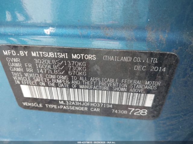 2015 MITSUBISHI MIRAGE ML32A3HJ0FH037194 Photo 8