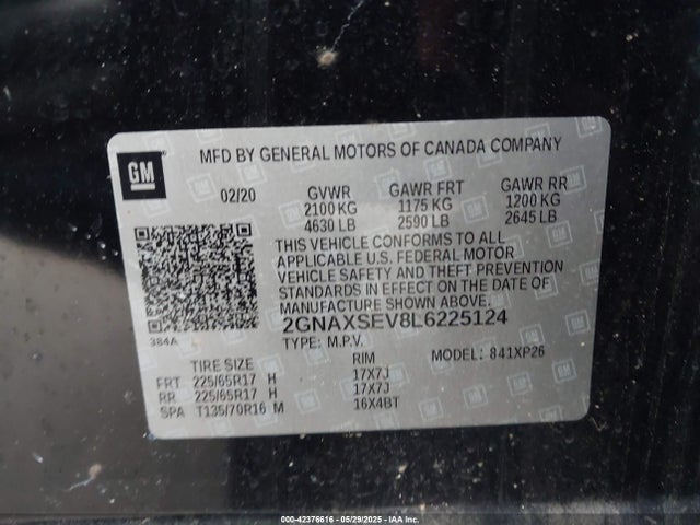 2GNAXSEV8L6225124 Chevrolet lyx - direct injection, vvt, fgt, turbo, alum, gen1