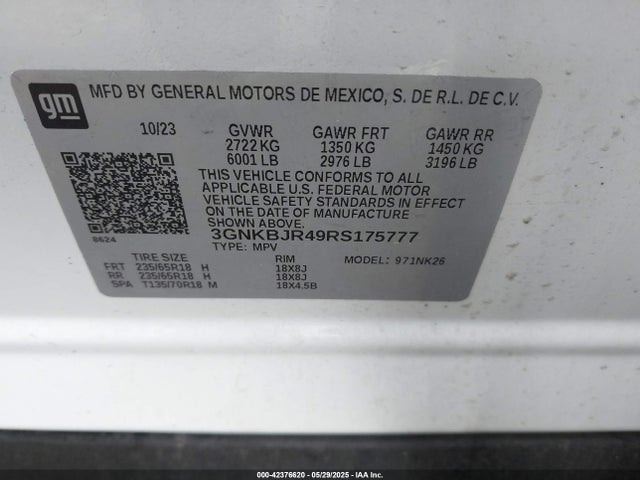3GNKBJR49RS175777 Chevrolet Blazer Awd 3lt