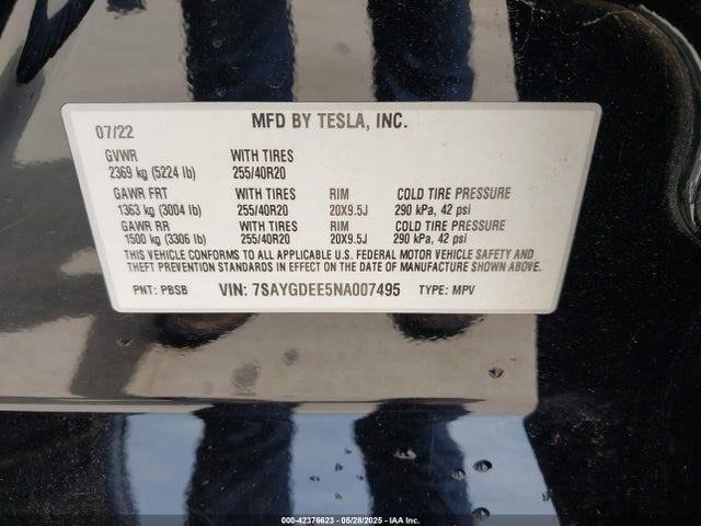 2022 TESLA MODEL Y 7SAYGDEE5NA007495 Photo 8