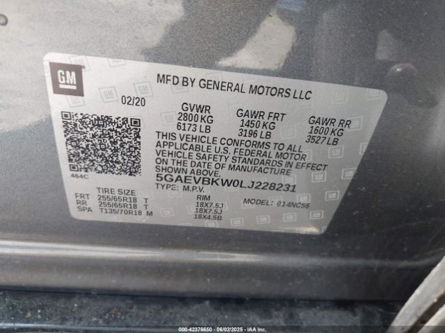2020 BUICK ENCLAVE 5GAEVBKW0LJ228231 Photo 8