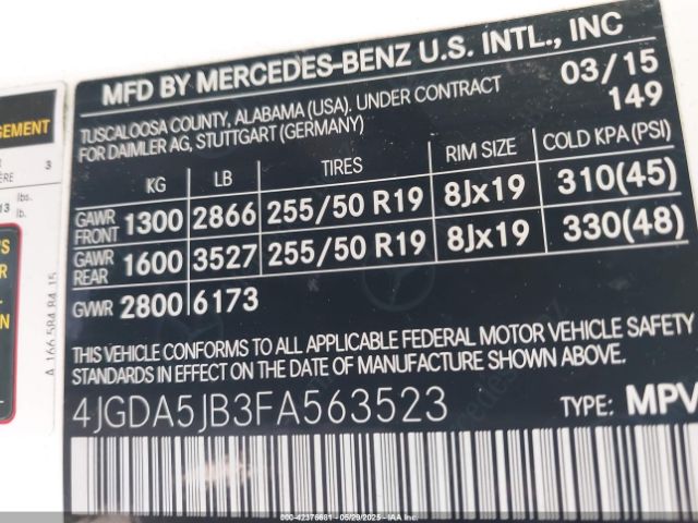 2015 MERCEDES-BENZ ML 350 4JGDA5JB3FA563523 Photo 8
