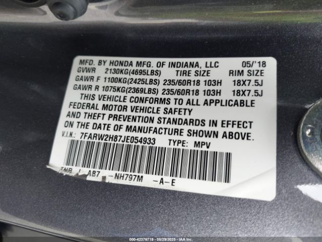 2018 HONDA CR-V 7FARW2H87JE054933 Photo 8