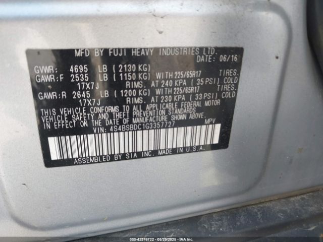 4S4BSBDC1G3357727 Subaru Outback 2.5i Premium