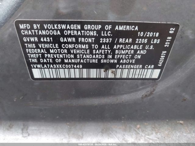 1VWLA7A3XKC007449 Volkswagen Passat 2.0t Wolfsburg Edition